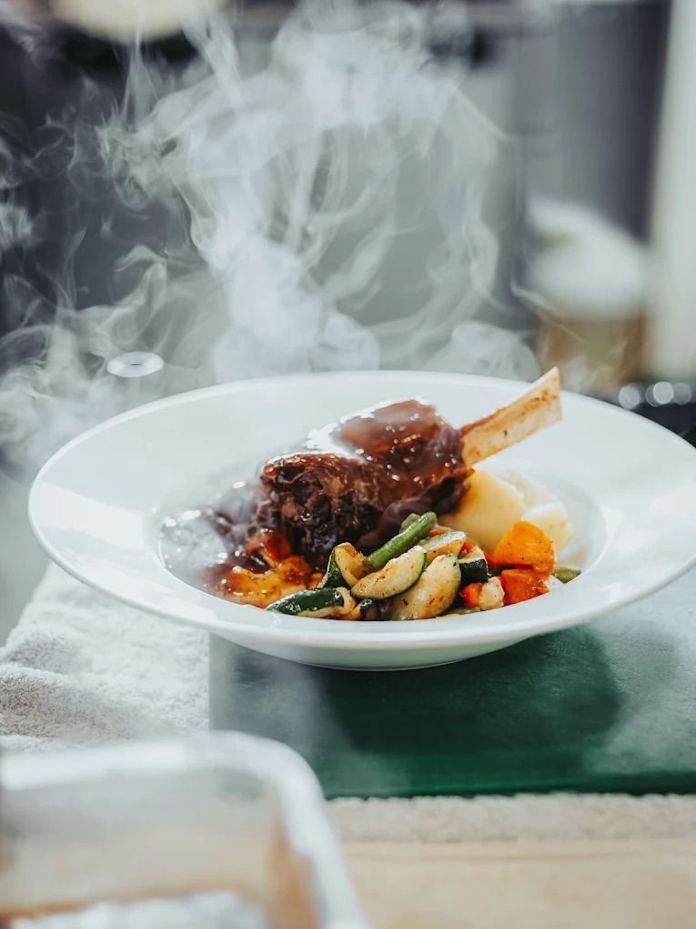 Slow-cooked beef roast with seasonal vegetables